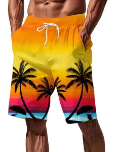 Tropical Sunset Coconut Tree Beach Shorts for Men, Summer Fast-Drying Casual Swim Trunks, Stylish Vacation Couples Swimwear