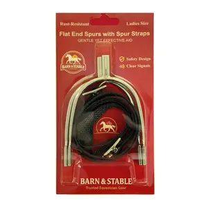BARN & STABLE Horse Spurs with Adjustable Nylon Straps, Rust-Resistant Nickel-Plated Zinc Alloy, Humane Flat-End Design for Gentle Riding Cues, English Equestrian Training Spurs