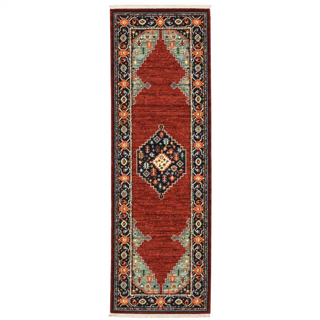 HomeRoots 360-Degree Stand Multicolor Rug Runner - 2x6 ft. Culturally-Inspired Oriental Motif Power-Loomed Stain-Proof Decorative Patterned Fringe Runner, Machine-Made Colorful Design for Indoor Use, Colorful Design Runners, Culturally-Inspired Runners