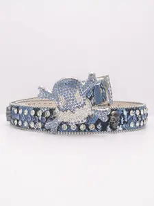 Luxurious Western Cowboy PU Belt, Blue Snake Skin Design, Suitable for Daily Use & Nightlife, Perfect Gift for Friends