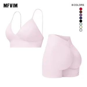Women's 2 Piece Seamless Yoga Workout Set High Waisted Shorts Sports Bra for Exercise Athletic Breathable Lightweight Compression Activewear Pilates Gym Outfit with Hollow Square Back and Curved Rear Hip, 2 Piece Sets, Women 2 Piece Sets