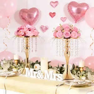 2 Pcs 13.8in Gold Centerpiece Stands for Table Wedding, Crystal Vases for Flowers, Metal Floral Vase Holder for Party, Reception, Anniversary, Birthday Event and Home Table Decor