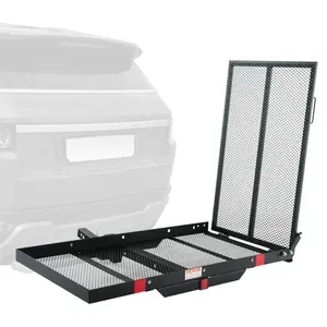 VEVOR Hitch Mount Cargo Carrier, 45.3" x 25.6" Iron Hitch Cargo Rack with Folding Ramp, Hitch Rack Basket with Stabilizer and Straps, 500LBS Mobility Scooter Carrier Fit 2" Hitch Receiver