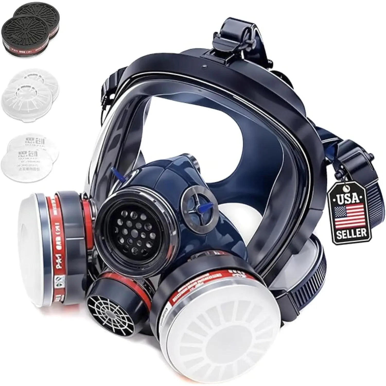 Industrial Grade Full Face Respirator Mask - Organic Vapor, Chemical & Particulate Protection, Anti-Fog Heavy-Duty Lens, Adjustable Eye & Nose Shield, Includes 2 Filter Cartridges