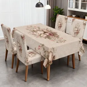 4/5/6/7pcs Vintage Bloom Bouquet Dining Chair Slipcover And Tablecloth Set, Easy to Wash & Setup, Fits Home Decor, Living Room, Restaurant, Indoor Use, Camping, Festival Decor, Nice Gift, Chair Covers Set