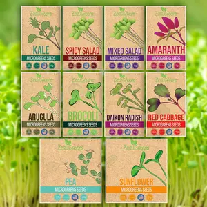 10 Variety Pack Microgreens Seeds - Broccoli, Sunflower, Pea, Salad Mix, Daikon Radish, Kale, Amaranth, Spicy Salad, Red Cabbage, & Arugula. Grow Your own Microgreens with These Organic Seeds.