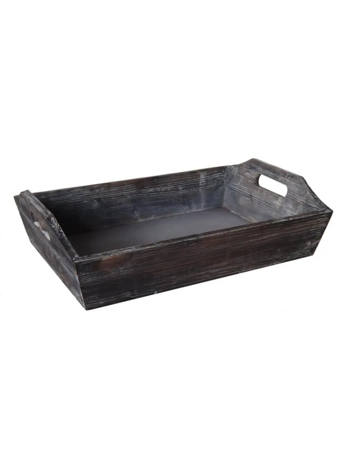 Cheung's Deep Wooden Shabby Brown Tray with Side handles
