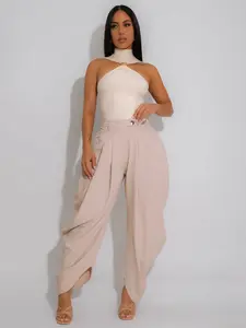 Women's High-Waisted Fitted Pants, Casual Minimalist Trousers, Plain Design, All-Season Casual Wear, Comfortable & Stylish Commute Essential