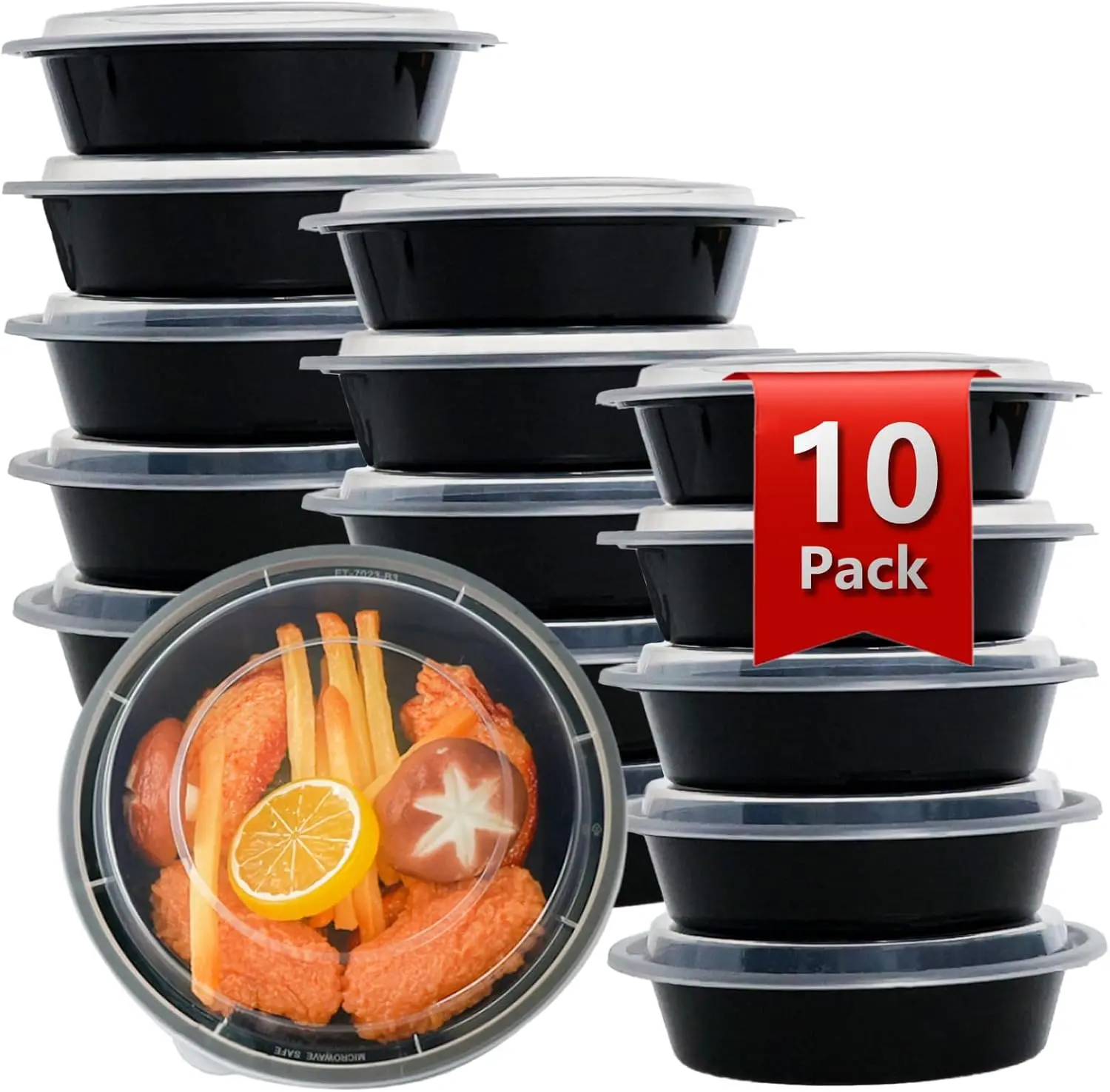 Meal Prep Containers Reusable 10 Pack-24 oz Food Storage Containers with Lids To Go Food Containers Takeout, Microwave Dishwasher Freezer Safe, Stackable, BPA Free, Plastic (Black)