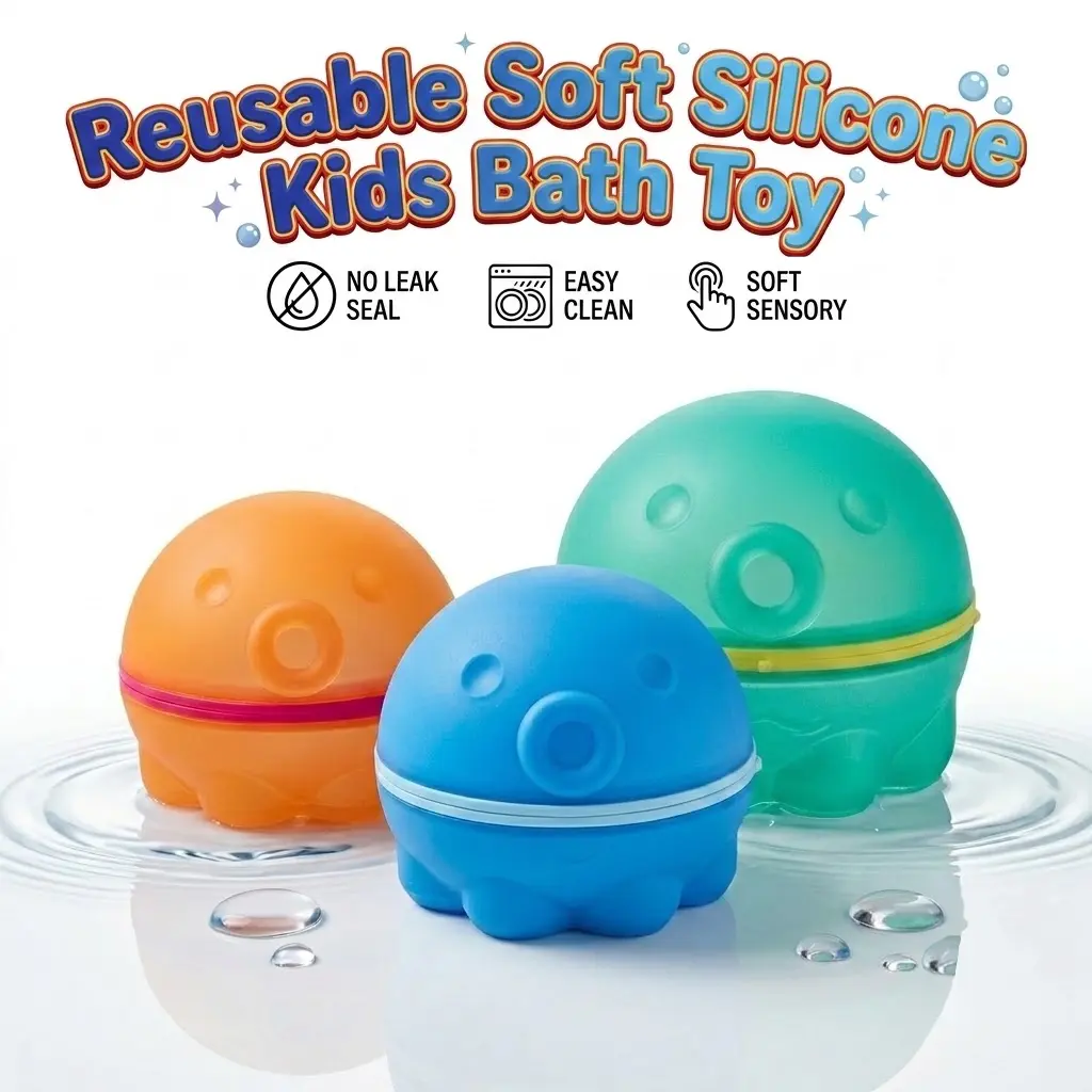 Magnetic Silicone Bath Toys for Kids - Self-Sealing Octopus Splash Balls, Reusable Soft Sensory Tub Toys for Bath Time Fun