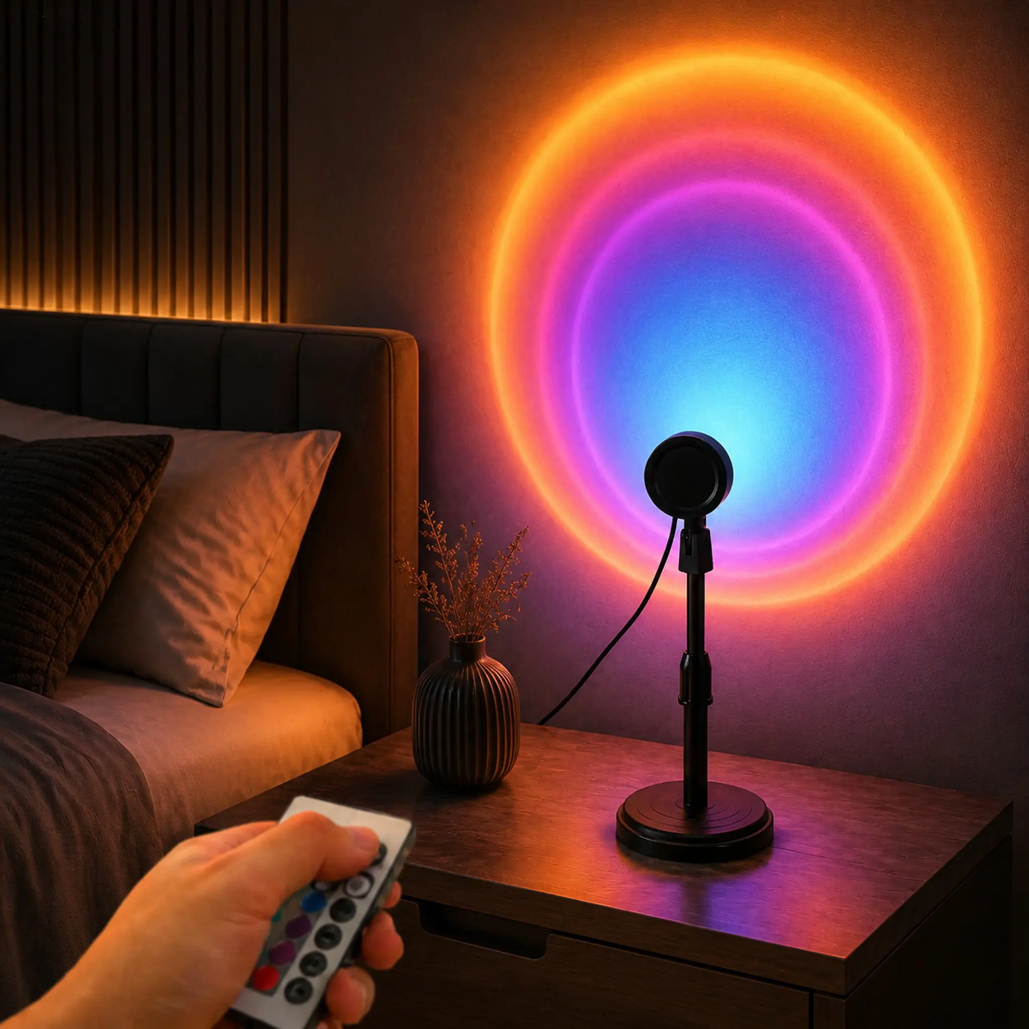 RGB 180° Adjustable Dimmable LED Projection Lamp, 4 Modes Remote Control Ambient Neon Light for Bedroom Decor Ideas, Living Room Decor & Chill Room Aesthetic Accessories Light with Remote Control