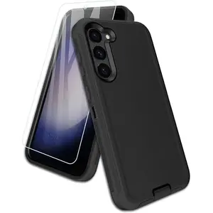 Entronix 2-in-1 Bundle for Samsung Galaxy S22 with Heavy Duty Case & Clear Tempered Glass Screen Protector, Protective Shockproof Black Protection Smartphone