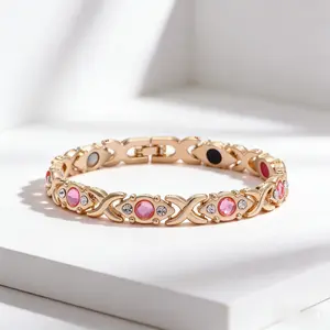 Wellness Fashion Pick: Eco-Friendly Alloy Energy Magnet Bracelet, Diamond-Decorated & Adjustable Women's Wristband