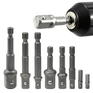 Chrome Vanadium Steel Socket Adapter Extension Drill Bit, 8 Counts/set Hex Shank To 1/4" 3/8" 1/2" Hex Bit Set, Impact Bit Set, Power Tools Accessories