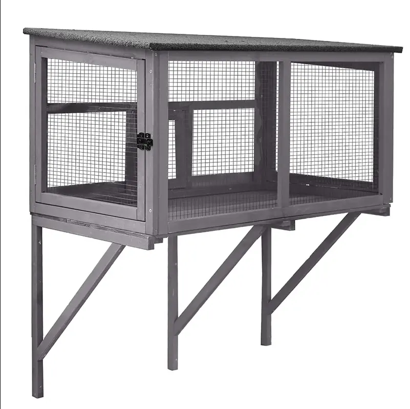 Aivituvin-AIR7016 Wood Escape-Proof Enclosed Outdoor Kennel with Mesh, Asphalt Waterproof Roof, Cat Window Access Catio