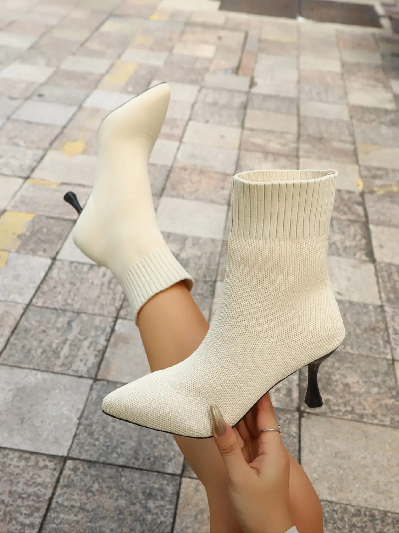 Women's Knitted Ankle Boots, Pointed Toe High Heel Elastic Booties, Elegant Slim Fit Sock Boots for Party Daily Wear, Trendy Boots, Pointy Toe Boot