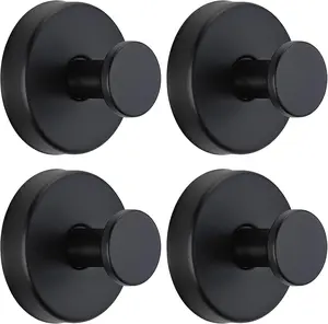 4 Pack Heavy Duty Vacuum Suction Cup Hooks – No-Drill Waterproof Bathroom Towel Hooks, Strong Suction Adhesive Hooks for Towels, Robes, Loofah, Wreath, Glass Doors, Mirrors, Tile & Smooth Surfaces, Bathroom & Shower Storage Solution (Black)