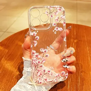 Gorgeous Cherry Blossom Pattern, Transparent TPU Full Coverage Drop Protection Soft Case for Iphone17 Air 16/Xr/11/12/13/14/15 plus Pro Max/Plus  Perfect Gift for Male and Female Friends,  Business Gift/Best Gift/Tmtkk50