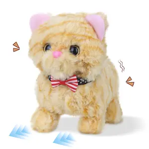 Interactive Walking Kitten Plush Toy, 7.5'' Yellow American Shorthair Stuffed Animal with Meow Sound, Wagging Tail & Head Shaking, Battery Operated Electronic Kitty Plushies for Toddlers Kids Boys Girls Birthday Christmas Gifts