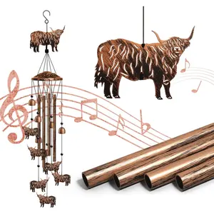 Highland Cow Wind Chimes for Outside, Highland Cow Gifts for Women/Men/Mother/Father, Metal Windchimes for Birthday/Christmas/Thanksgiving, Cow Decor for Patio, Garden,Yard,