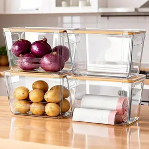 4 Pack Clear Storage Bins with  Lid, Garbage Bag Dispenser, Pantry Organizers and Storage for Onion , Under Sink Organizer for Kitchen Laundry Room