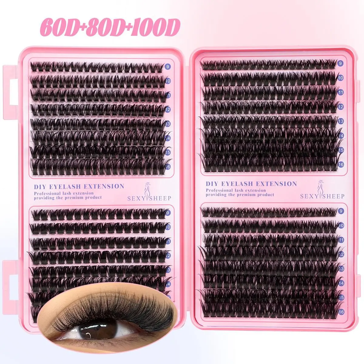 Sexysheep Eyelash Cluster Set, Diy Eyelash Clusters, Dense Long Curly Lashes, DIY Eyelash Extension Kit, Beginner Friendly, Multiple Lengths, Soft Lightweight Curled Eyelashes, Waterproof Long-Lasting, DIY False Eyelashes