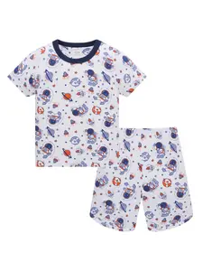 Boys' Cute Astronaut Space Print Pajama Set, Summer Breathable Soft Sleepwear, Short Sleeve Fitted Casual Pajamas
