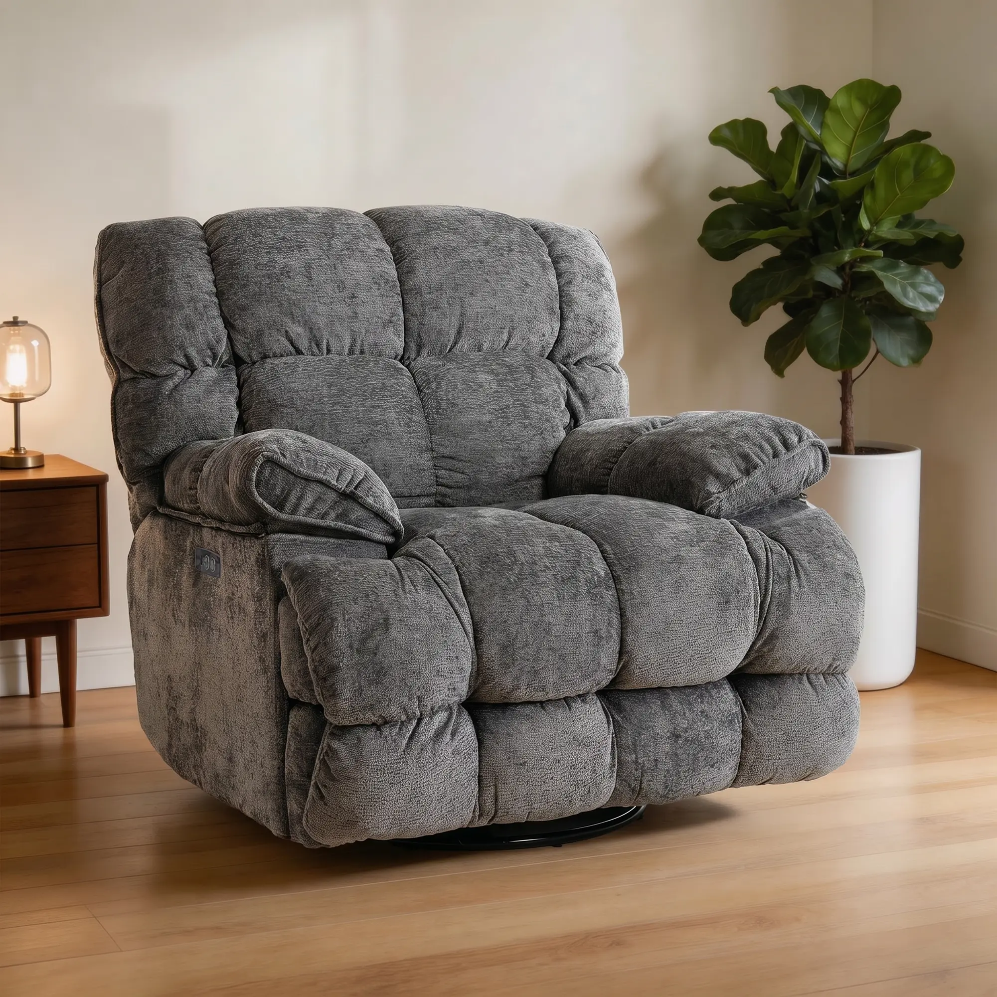 Ceruvia 42” Oversized Power Recliner Chair, Swivel Rocking Recliner Chair for Big and Tall, Modern Single Sofa for Living Room, 90° -140° Electric Adjustable Angle, USB & Type C Charge Ports, Brown/White/Gray/Blue