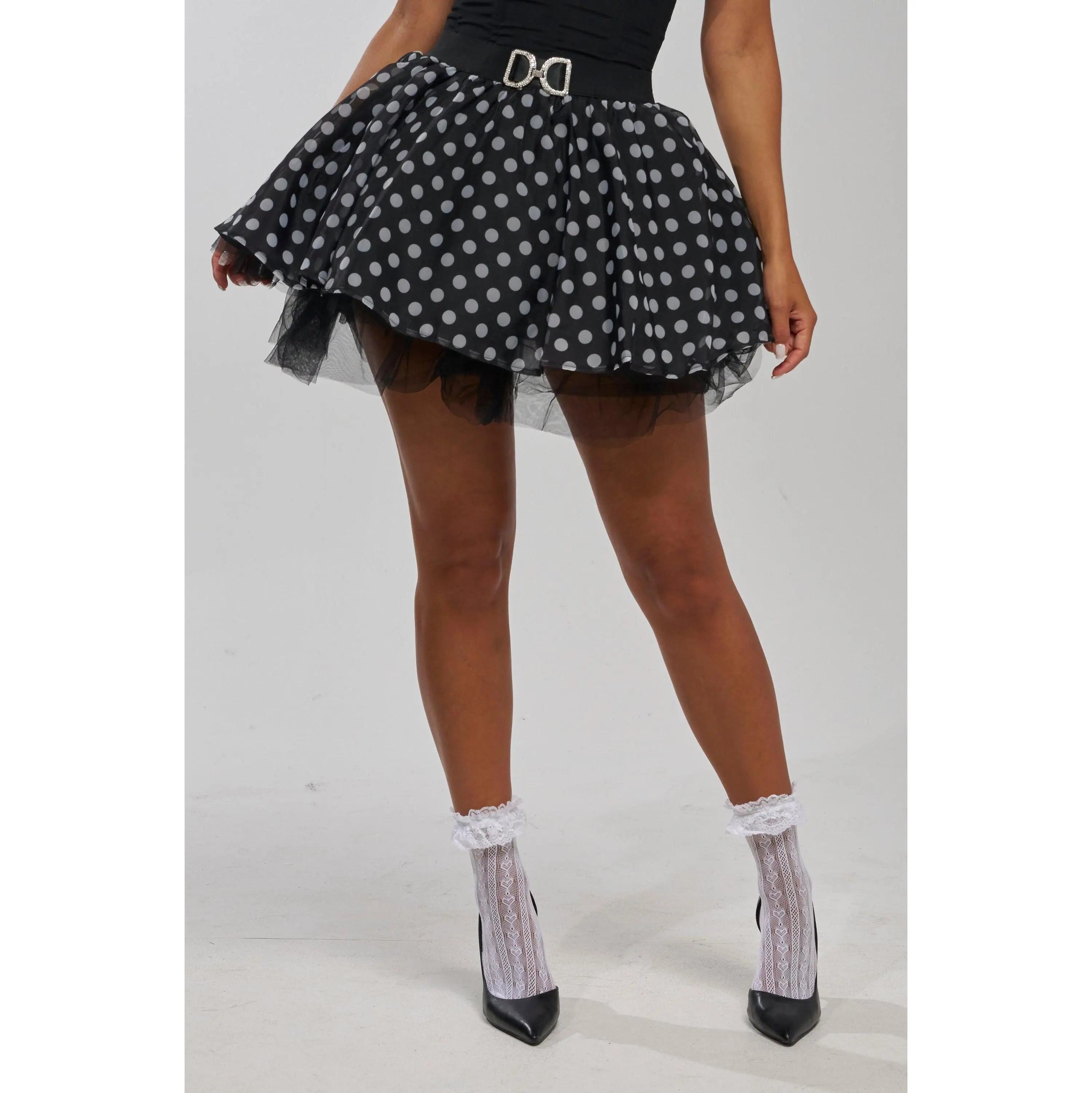 EXTREME MESH MINI SKIRT IN POLKA DOT