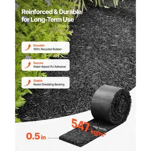 fathersdaygift VEVOR Rubber Mulch Mat Roll, 2 Rolls 120x 4.5 in, Recycled Rubber Permanent Mulch Edging Border, Natural-Looking Flower Barrier with Stakes, 0.5 in Thick Cuttable Garden Edgings for Landscaping