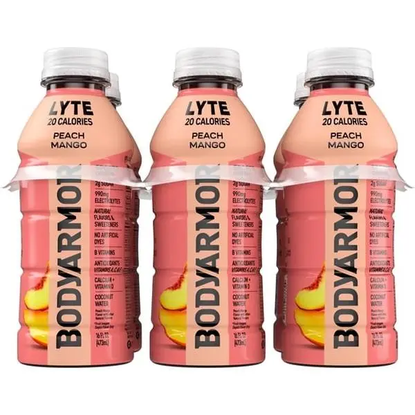 BODYARMOR Lyte Peach Mango Electrolyte Sports Drink, 16 fl oz Bottles, 6-Pack – Low-Calorie Hydration Beverage with Electrolytes, Vitamins & Coconut Water