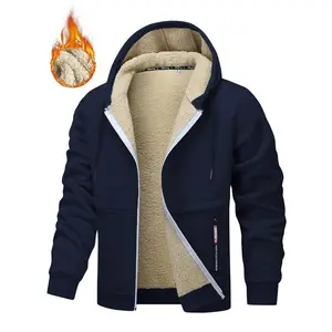 Men's Thickened Full-Zip Hooded Jacket, Warm Insulated Winter Coat with Zipper Pockets, External Zipper Closure, Non-Stretch Windproof Outerwear, Hooded Jacket for Outdoor, Gym, and Everyday Wear, Machine Washable, Stylish Menswear Customized Tops Casual