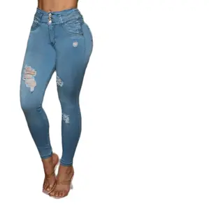 BON BON UP Women's Colombian High-Waisted Skinny Jeans - Super Stretch Slim Fit Pants with a Satin Finish and Classic 3-Button Closure