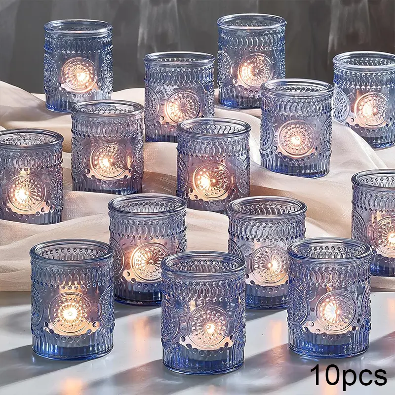 10 pcs clear votive candle holders for weddings, glass tea light holder | ideal for wedding centerpieces. Fits standard tea lights, small votive candles for versatile decoration