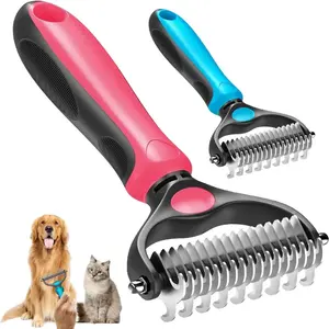 Petit Bits Pet Grooming Brush-Double Sided Hurtless Shedding and Dematting Undercoat Rake Comb for Dogs and Cats, No More Nasty Shedding or Flying Hair