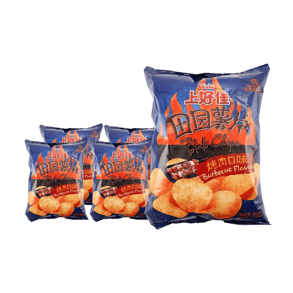 5 Pack OISHI Potato Chips BBQ Flavor 2.82 oz - Asian Snack Crispy Chips