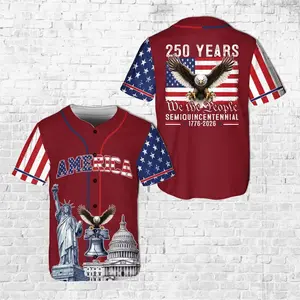 USA 250 Years 1776–2026 Baseball Jersey, We The People Semiquincentennial, Patriotic Bald Eagle Statue of Liberty 4th of July Jersey - Multiple Colors Available