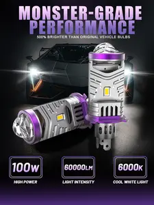 2pcs H4 LED Headlight Bulbs Mini Projector Lens, 60000LM 6000K Cool White, 9-16V Wide Voltage Stable, Canbus Ready No Flicker, Fan Cooled, Car & Pickup Accessories, High Low Beam Upgrade.