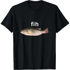 [25] "Fih" Funny Misspelled Fish Meme, Simple Humor T-Shirt