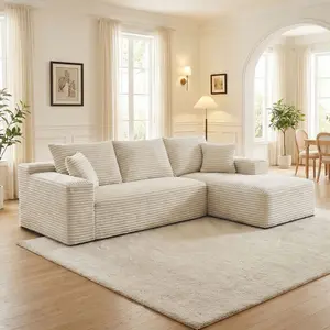 Oversized Chaise Lounge Sofa 105.9" Cloud Sectional Couch with L-Shape Chaise Upholstered Corduroy Velvet for Living Room & Bedroom Modular Convertible Loveseat SofaBed