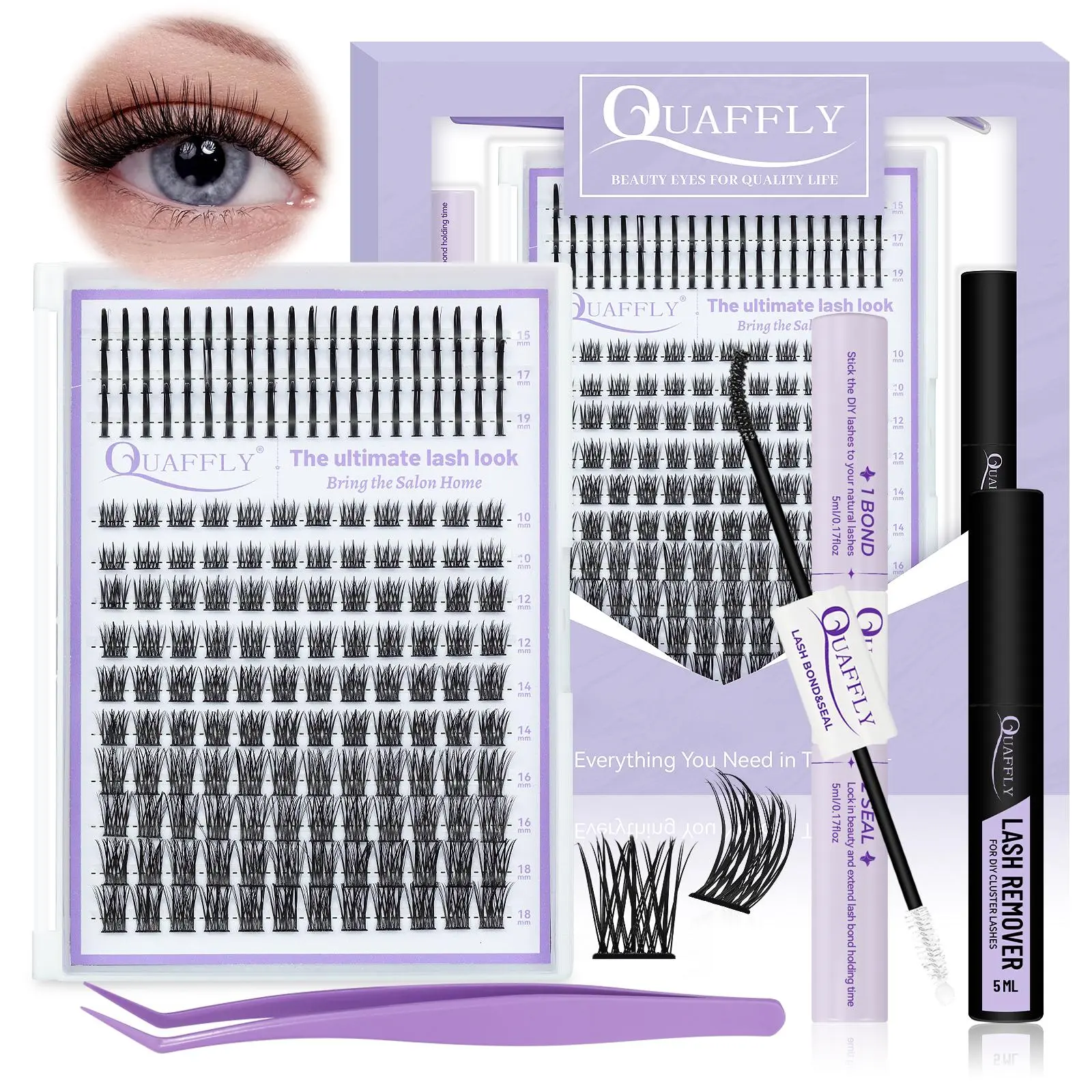 Eyelash Extension Kit, Diy Eyelash Extensions, Eyelashes Kit, Including Waterproof Lash Bond, Eyelash Glue & Seal & Applicator & Makeup Remover, Professional Eye Makeup Tool for Women, Cosmetic