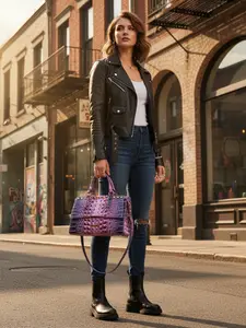 High-End Flap Rivet Clip Bag, Pu Leather Bag, Colorful Crocodile Pattern Handbag, Stylish and Durable, Perfect for Daily Use, Fashion Accessory