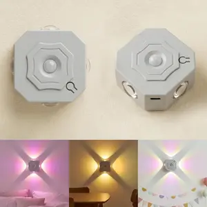 Motion Sensor Wall Lights, Peel and Stick On Wall Sconce Rechargeable Set of 2, Wireless No Drill RGB Color Changing Touch Dimmable Sconces for Indoor Hallway Stair Bedroom Closet
