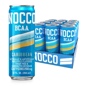 NOCCO Zero Sugar Energy Drink, Caribbean - 12 Fl Oz (Pack of 12) - 200mg Caffeine, Sugar Free with BCAAs - Branched Chain Amino Acids, Carbonated & Low Cal, B Vitamins, Grab & Go Performance Beverage