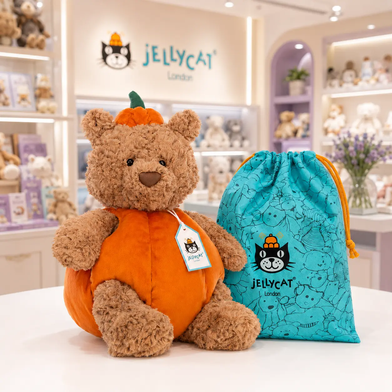 Jellycat Bartholomew Bear Pumpkin Plush, Halloween Teddy Bear Stuffed Animal, Cute Fall Collectible Gift