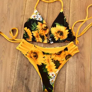 Sunflower Halter Bikini Set For Women - SHESHOW