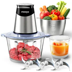 【Deals For You Days】Mooye Food Processors 400W Small 2-Speed Multifunctional  Meat Grinder Food  with 3 Bowls（8Cup+8Cup+3Cup）& 3 Bi-Level Blades Grind Meat Fish Baby Food Veggies Nuts restaurant equipment machines summerwins chopper  electric quiet design