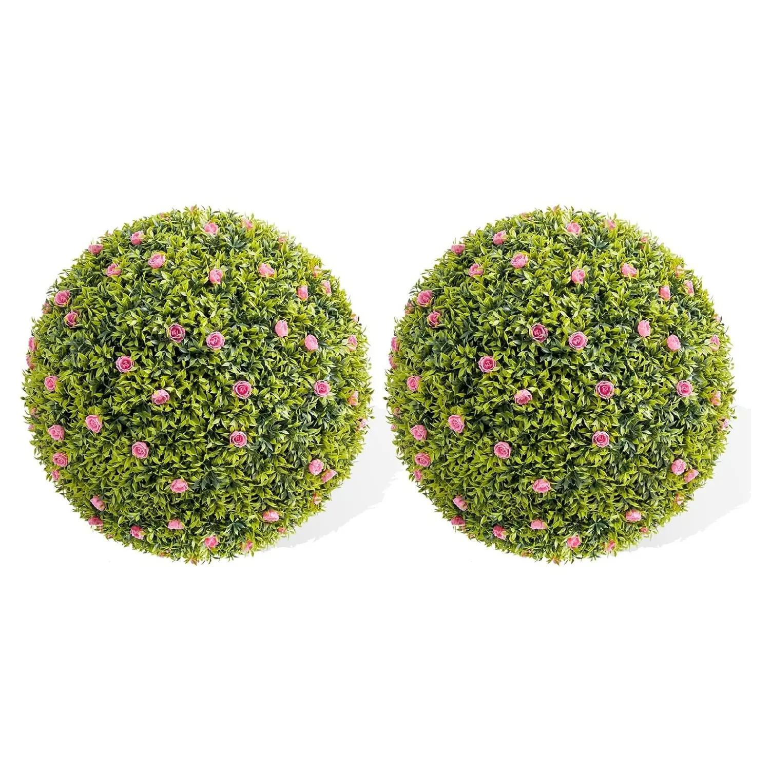 4-Pack 12-In PE Artificial Topiary Balls with Pink Floral Decor, 8-Halves Maintenance-Free Artificial Faux Plants Ornaments for Indoor/Outdoor, Balcony/Garden Decoration & Housewarming Hanging Accents