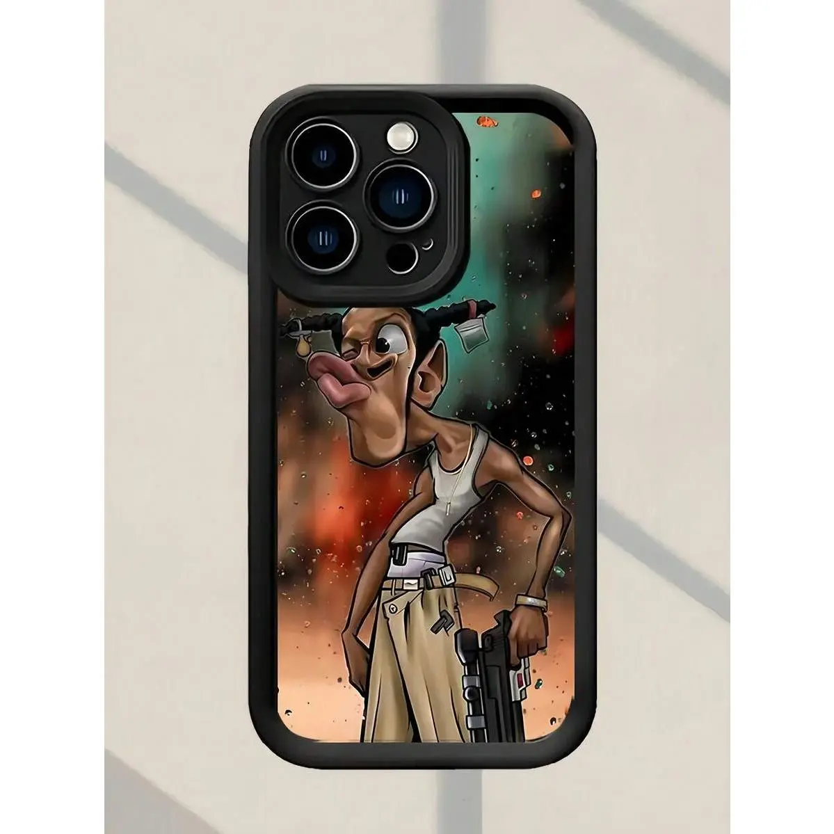 1pc Black Pistol Pout Man Graphic TPU Smartphone Case - Full Coverage, Protective, Anti-Drop, Shockproof, Flexible Casing, Resists Daily Scuffs, Fade-Resistant Art, Unobstructed Camera Cutout, Accessory for iPhone 16,15,14,13,12,11 Pro Max Series