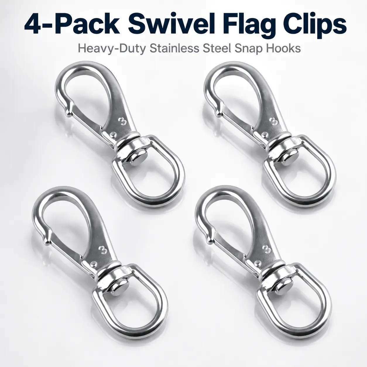4-Pack Anti-Tangle Swivel Flag Clips, Heavy-Duty Stainless Steel Snap Hooks